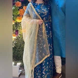 Custom Lehenga Choli - Blue with Gold and Pink Embroidery